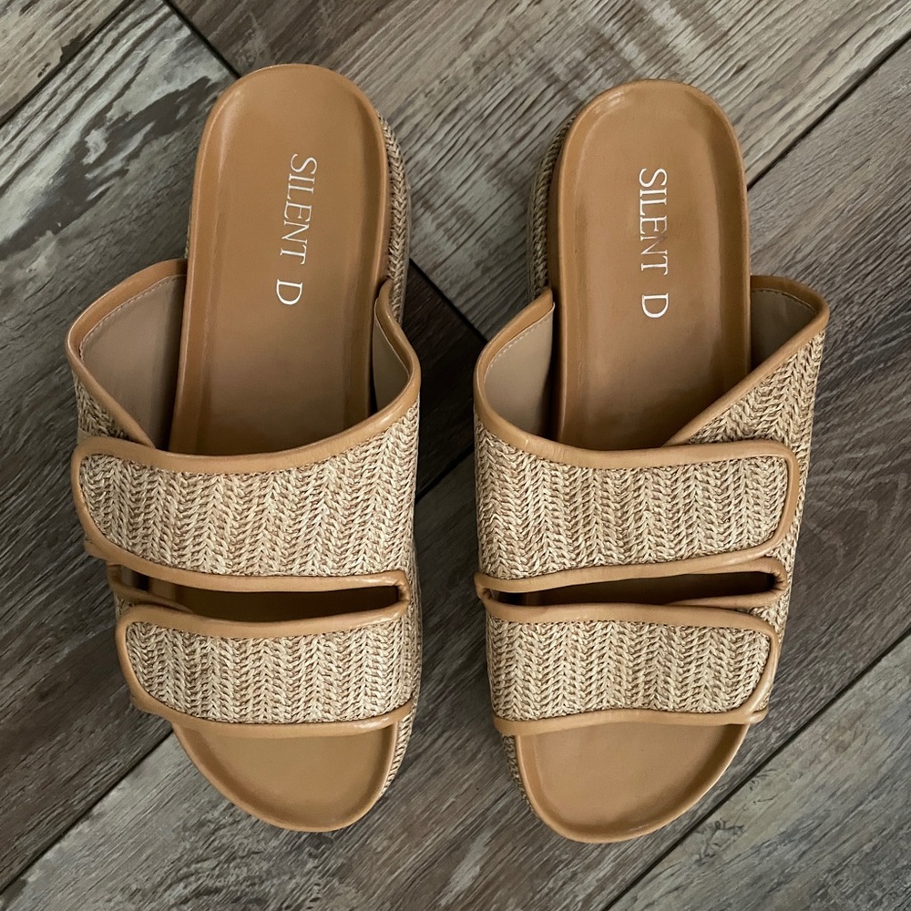 NWOT Silent D Platform Raffia Slide On Sandals - Picture 3 of 6